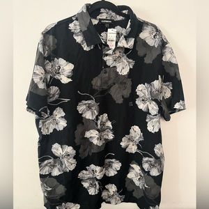 Express Polo Floral Moisture Wicking XL Summer Black New